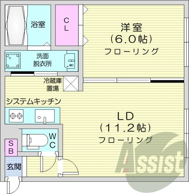 1LDK、都市ガス、エアコン、システムキッチン