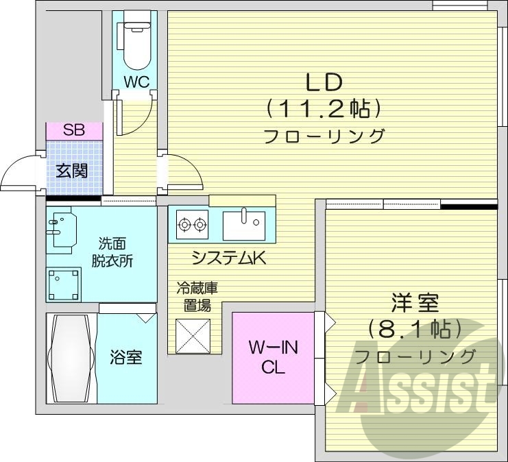 1LDK、都市ガス、エアコン、システムキッチン