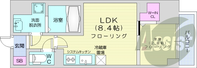1LDK、エアコン、システムキッチン、床暖房