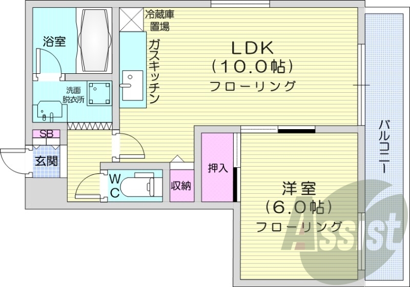 1LDK、オートロック、ネット使用料無料