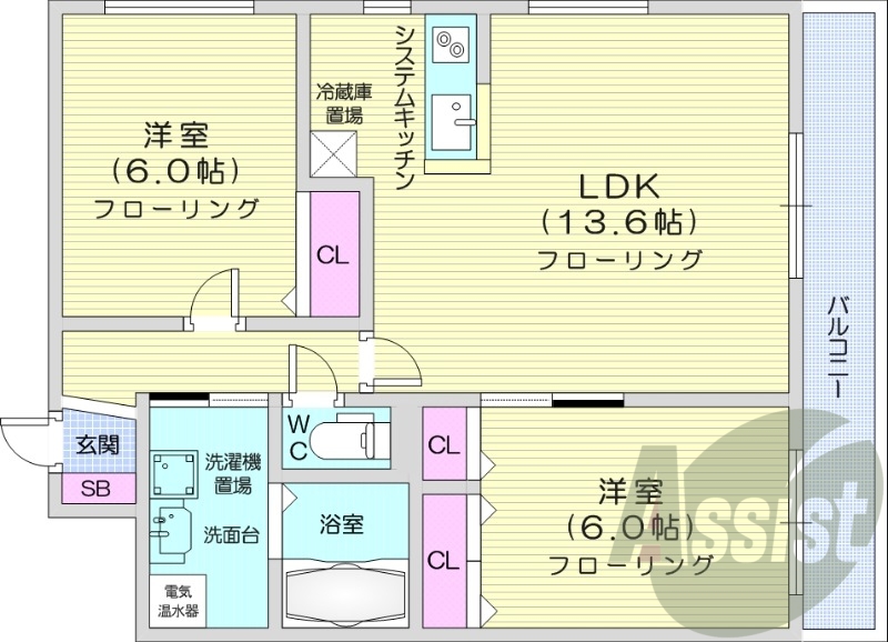 2LDK、オール電化、オートロック、エアコン