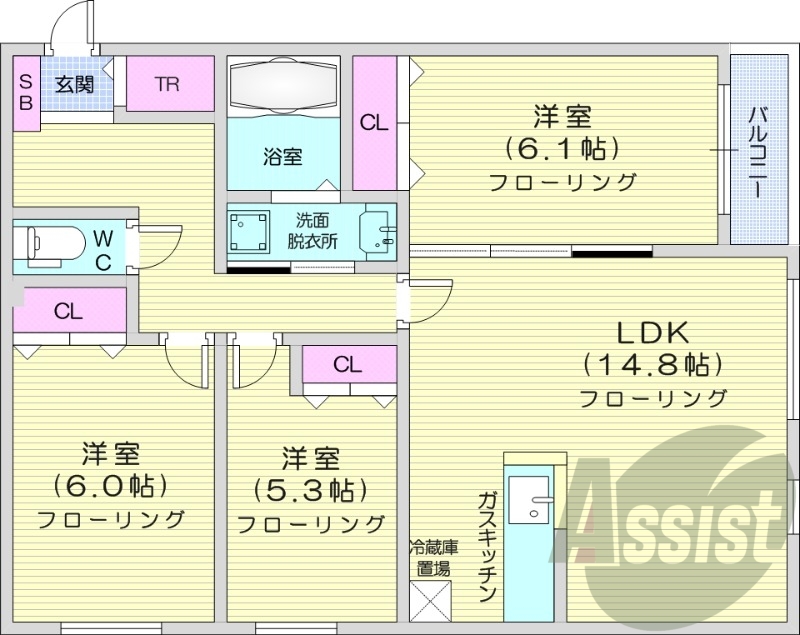 3LDK、エアコン、追い焚き、浴室乾燥機