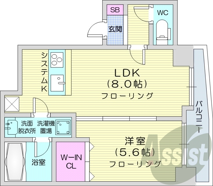 1LDK、浴室乾燥、システムキッチン、エアコン、角部屋