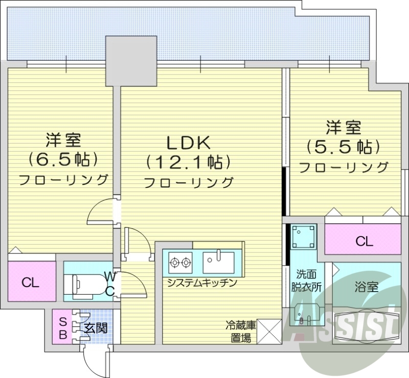 2LDK、オートロック、ネット無料、システムキッチン
