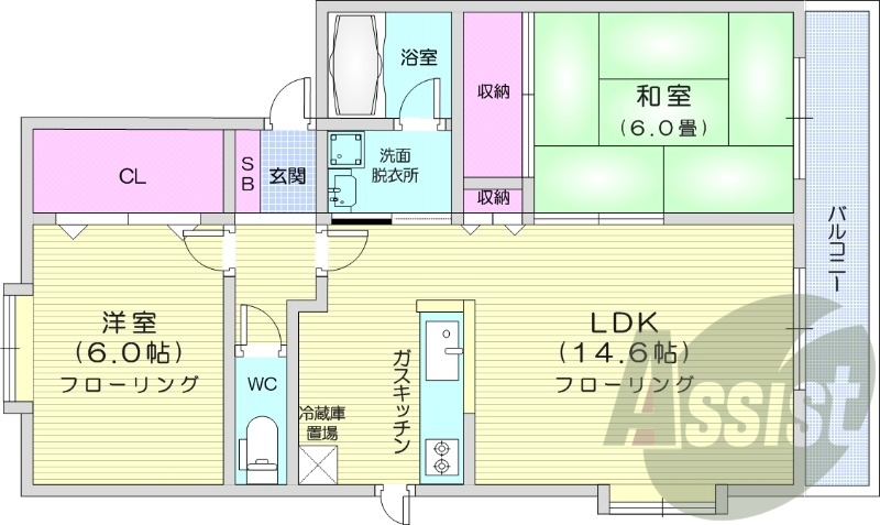 2LDK、灯油ボイラー、バルコニー、シャワートイレ