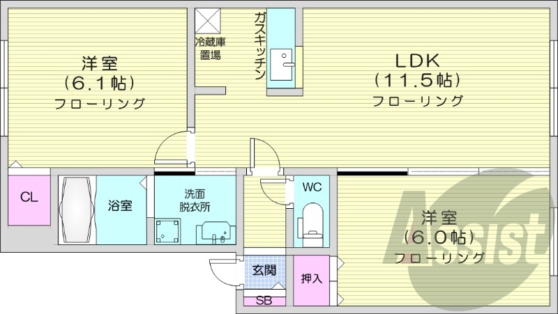 2LDK、カウンターキッチン、灯油暖房、インターホン