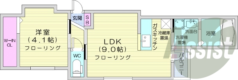 1LDK、オートロック、ウォークインクローゼット