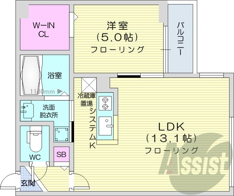 1LDK、エアコン、都市ガス、システムキッチン