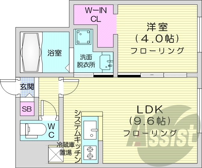 1LDK、エアコン、システムキッチン、都市ガス