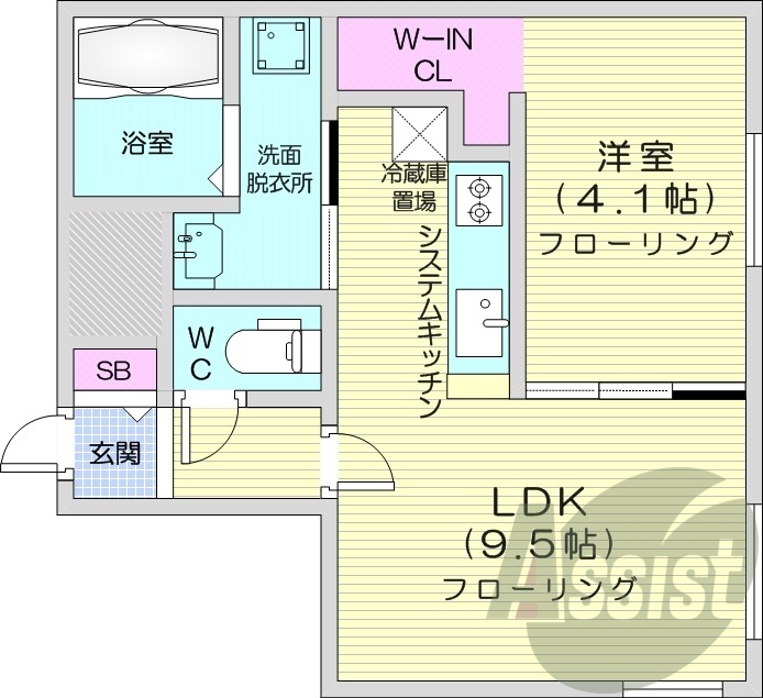 1LDK、エアコン、システムキッチン、都市ガス