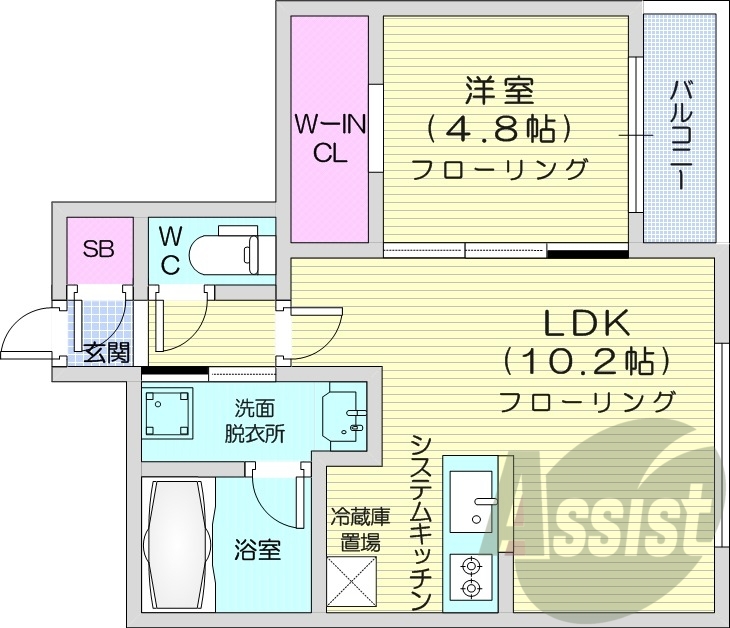 1LDK、エアコン、システムキッチン、ネット無料