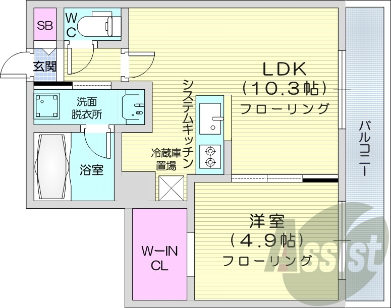 1LDK、エアコン、システムキッチン、ネット無料