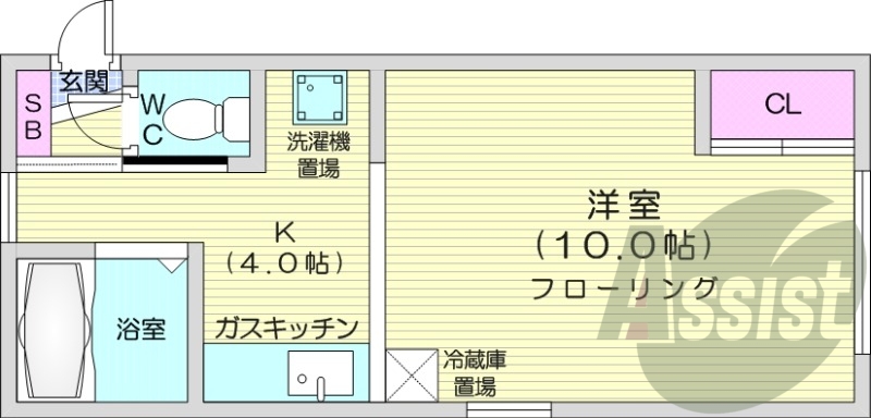 1K、灯油暖房、バストイレ別、、室内洗濯機置場