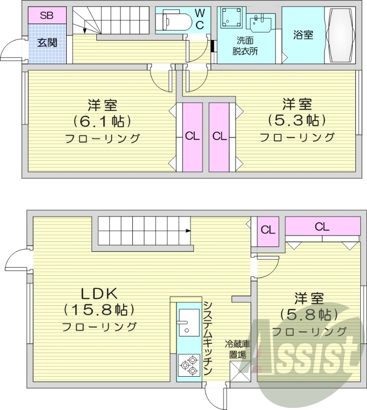 3LDK、無料駐車場、エアコン、トランクルーム