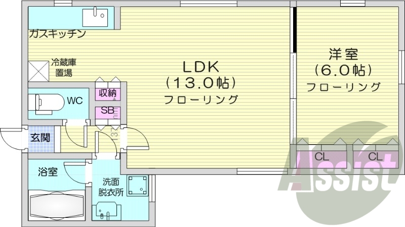 1LDK、灯油暖房、バルコニー、オートロック、防犯カメラ