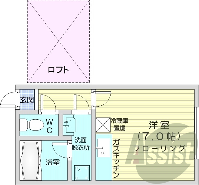 1R、独立洗面台、ネット使用料不要、灯油暖房