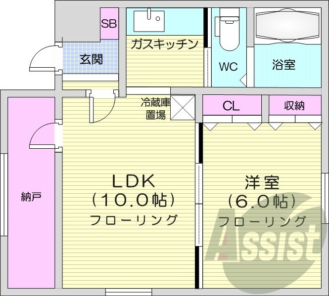 1LDK、灯油暖房、風呂トイレ別、モニターホン