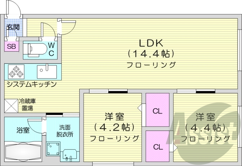 2LDＫ、システムキッチン、エアコン、ネット無料