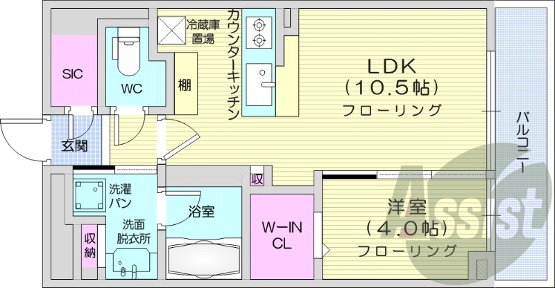 1LDK、分譲マンション、都市ガス、ウォークインクローゼット