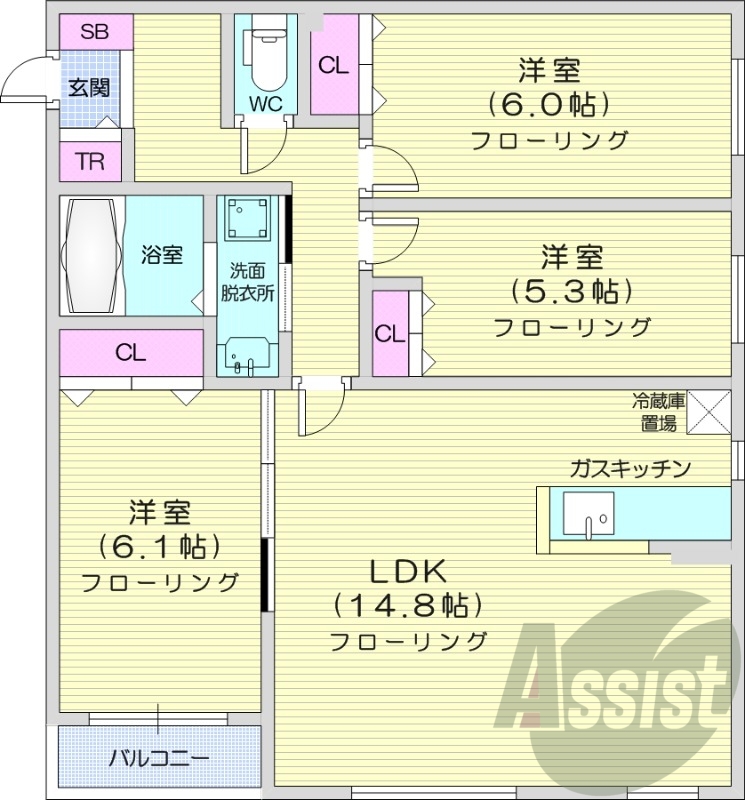 3LDK、エアコン、追い焚き、浴室乾燥機