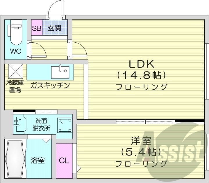 1LDK、エアコン、独立洗面台、シャワートイレ
