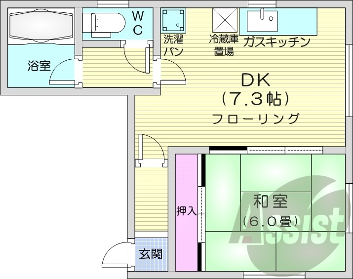 1DK、バストイレ別、シャワートイレ、収納