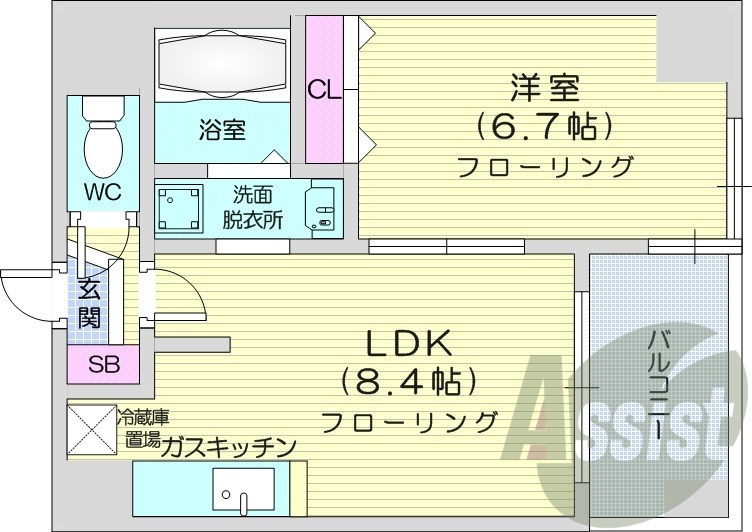1LDK、収納、バストイレ別、都市ガス、オートロック