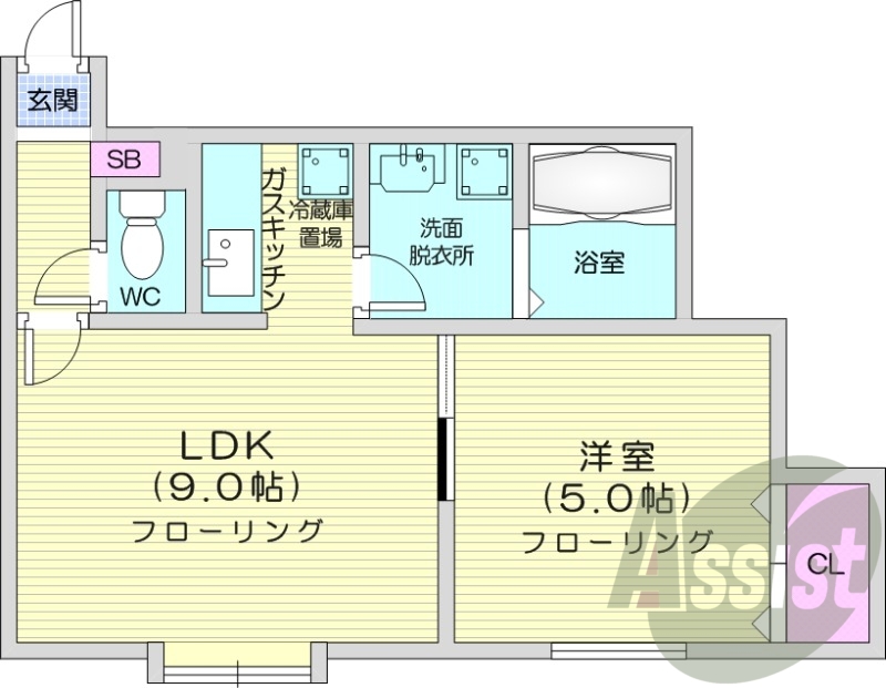1LDK、灯油暖房、カメラ付きインターホン