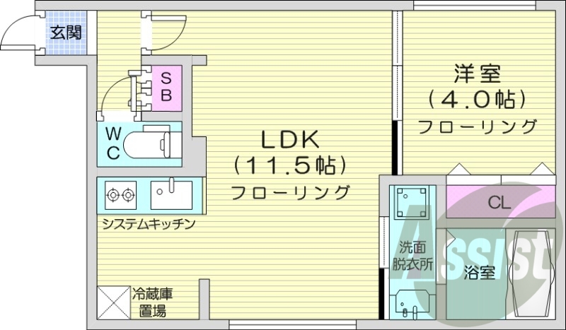 1LDK、エアコン、都市ガス、ペット飼育可