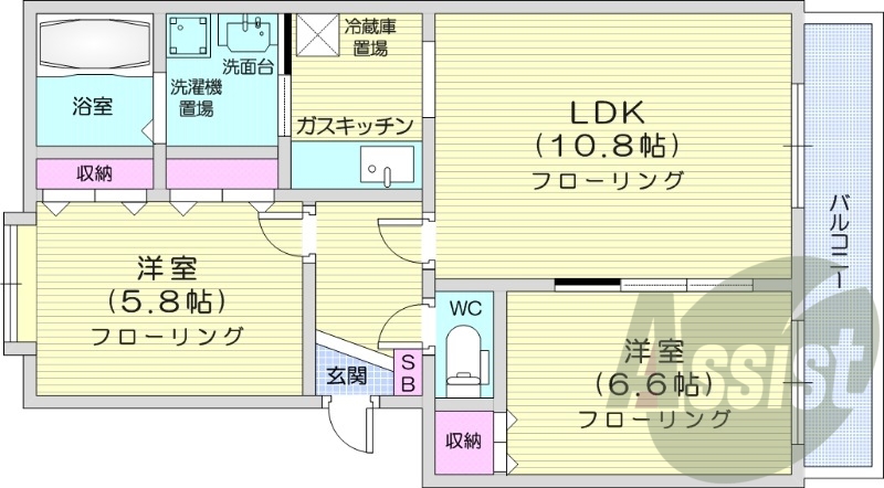 ２LDK、光ファイバー、トランクルームシャワートイレ