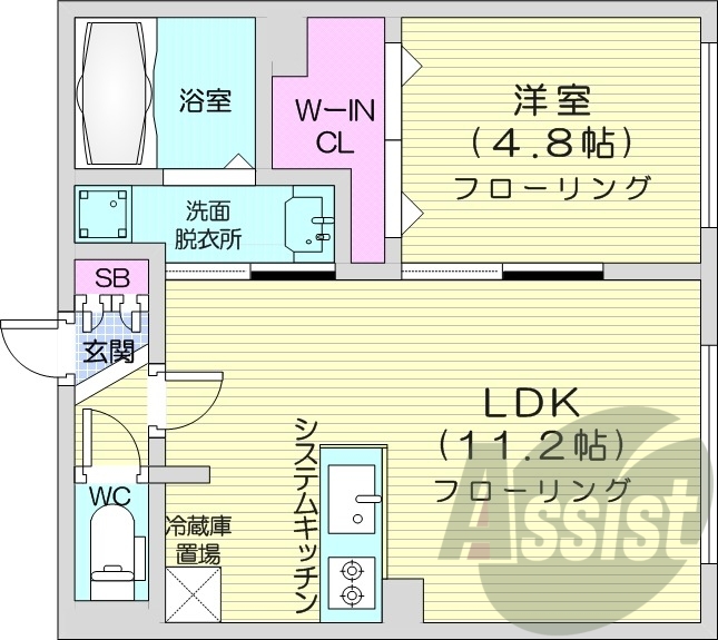 1LDK、エアコン、都市ガス、ペット飼育可