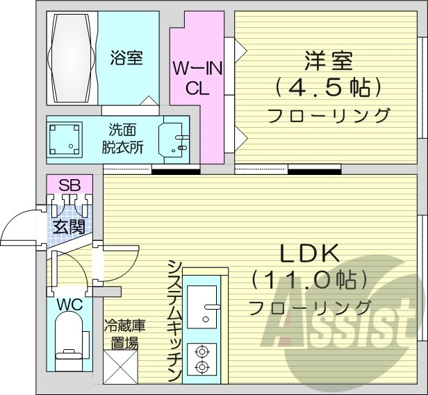 1LDK、エアコン、都市ガス、ペット飼育可