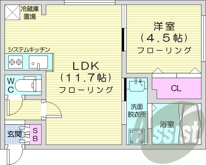 1LDK、エアコン、都市ガス、ペット飼育可