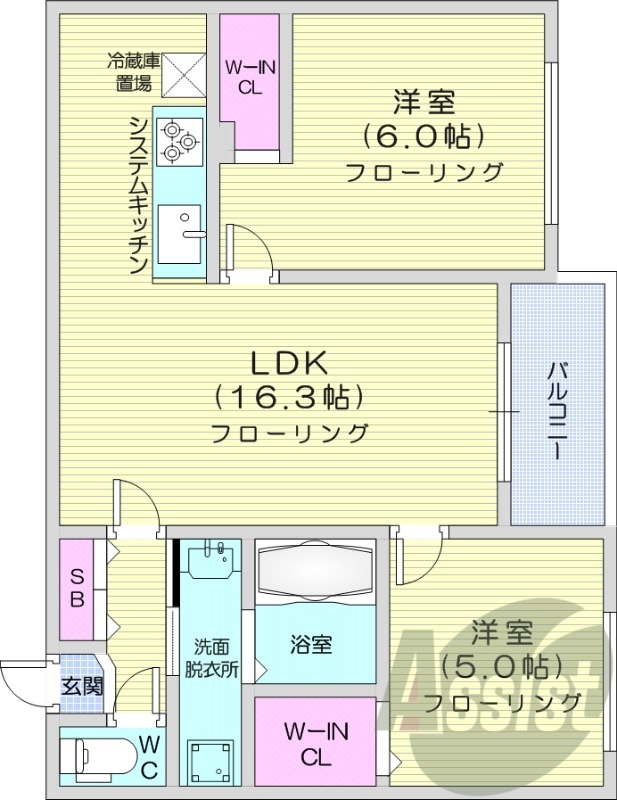 2LDK、エアコン、都市ガス、ペット飼育可