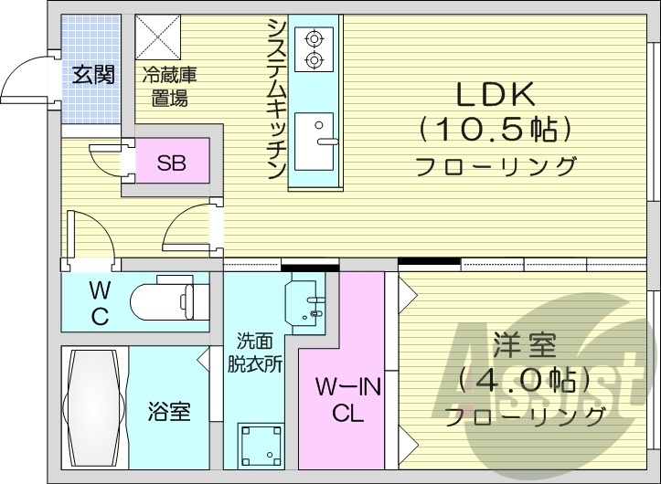1LDK、エアコン、都市ガス、ペット飼育可