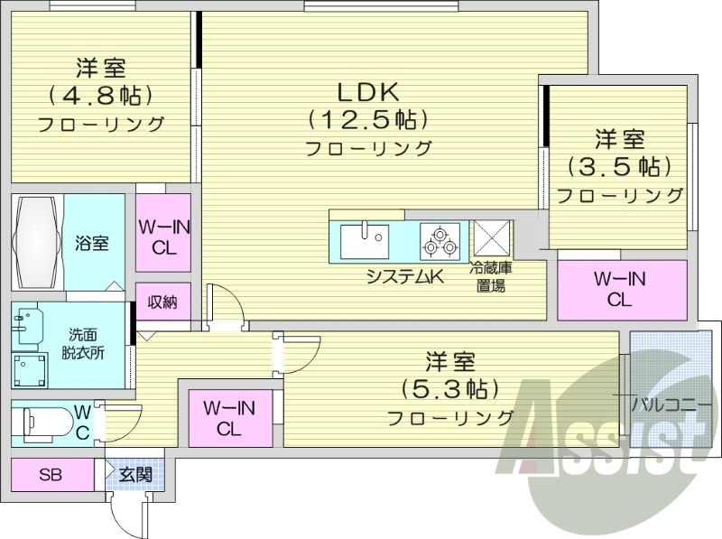 3LDK、エアコン、都市ガス、ネット無料