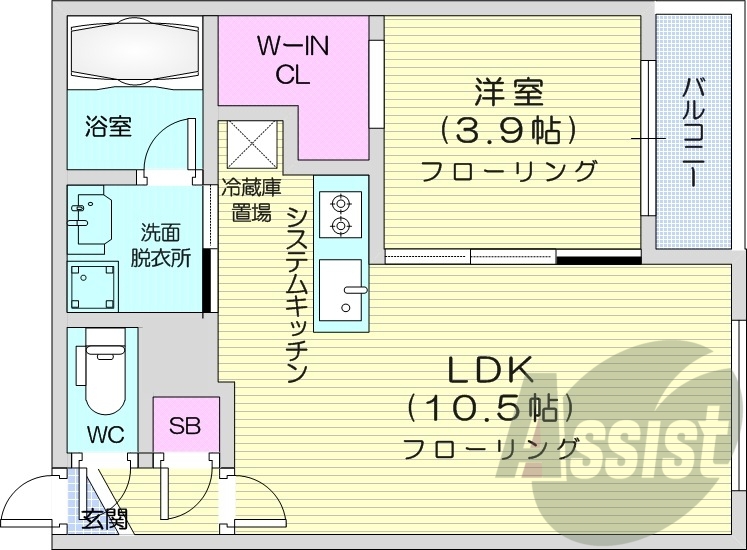1LDK、エアコン、都市ガス、ネット無料