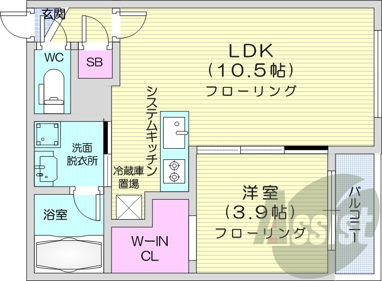 1LDK、エアコン、都市ガス、ネット無料