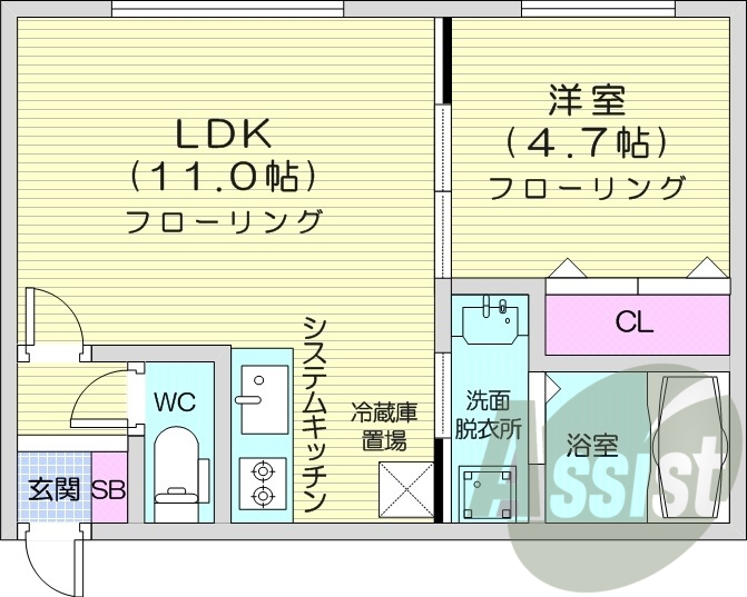 1LDK、エアコン、暖房、ネット無料