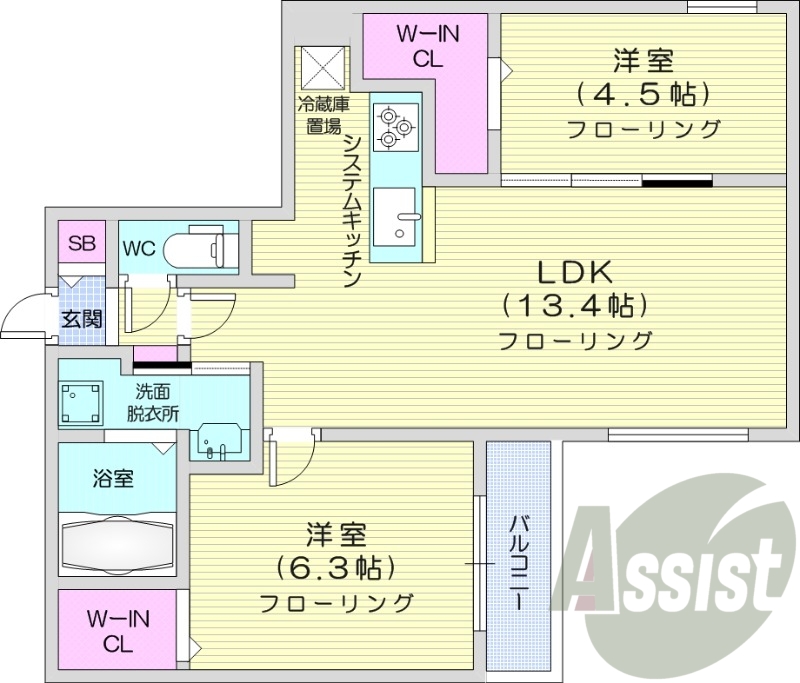 2LDK、エアコン、都市ガス、ペット飼育可