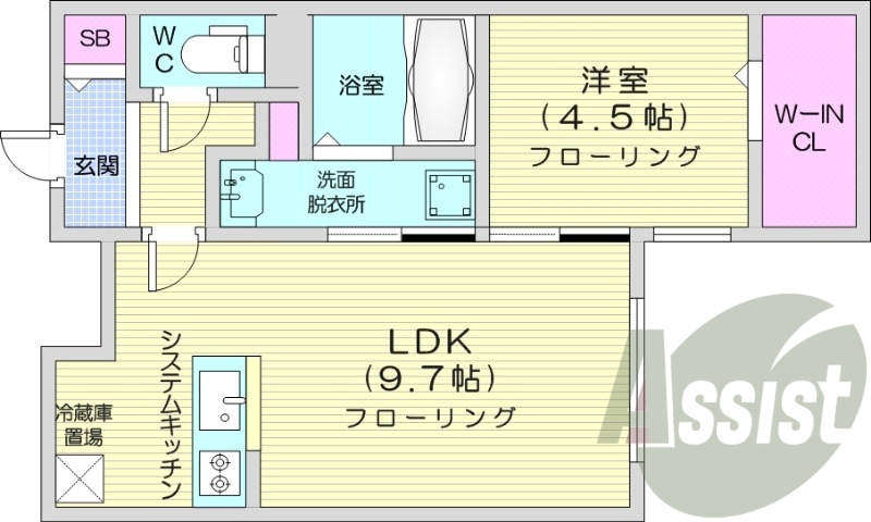 1LDK、エアコン、都市ガス、ペット飼育可