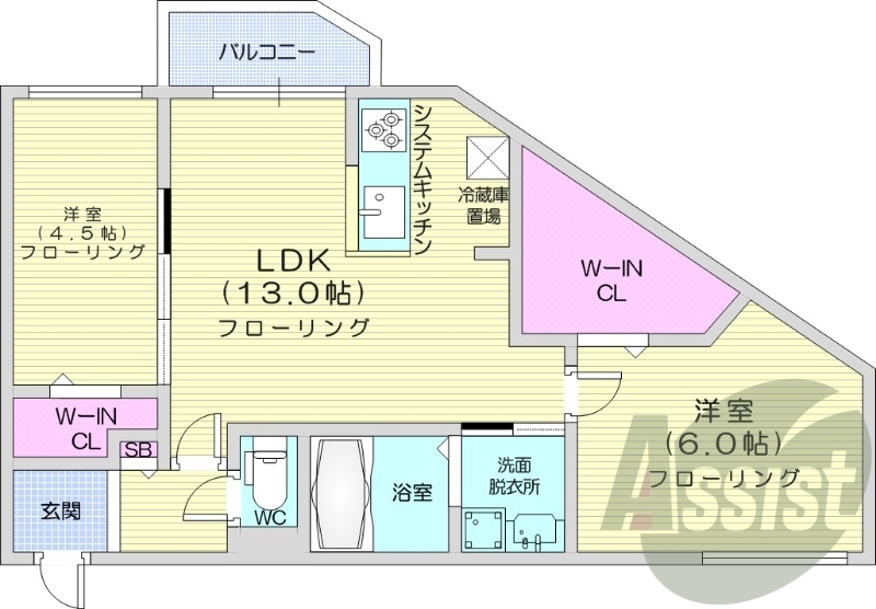 2LDK、エアコン、都市ガス、ペット飼育可