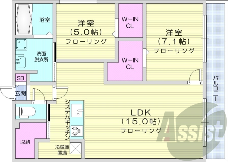 2LDK、エアコン、都市ガス、ペット飼育可