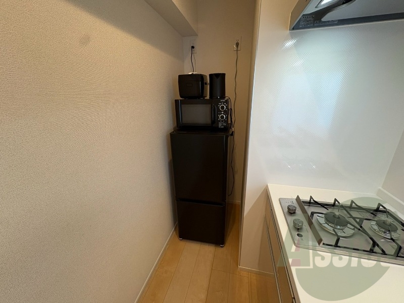 こちらに冷蔵庫を置けます。調理時の動線もばっちり効率的。 こちらに冷蔵庫を置けます。調理時の動線もばっちり効率的。