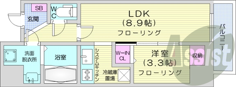 1LDK、エアコン、システムキッチン、床暖房