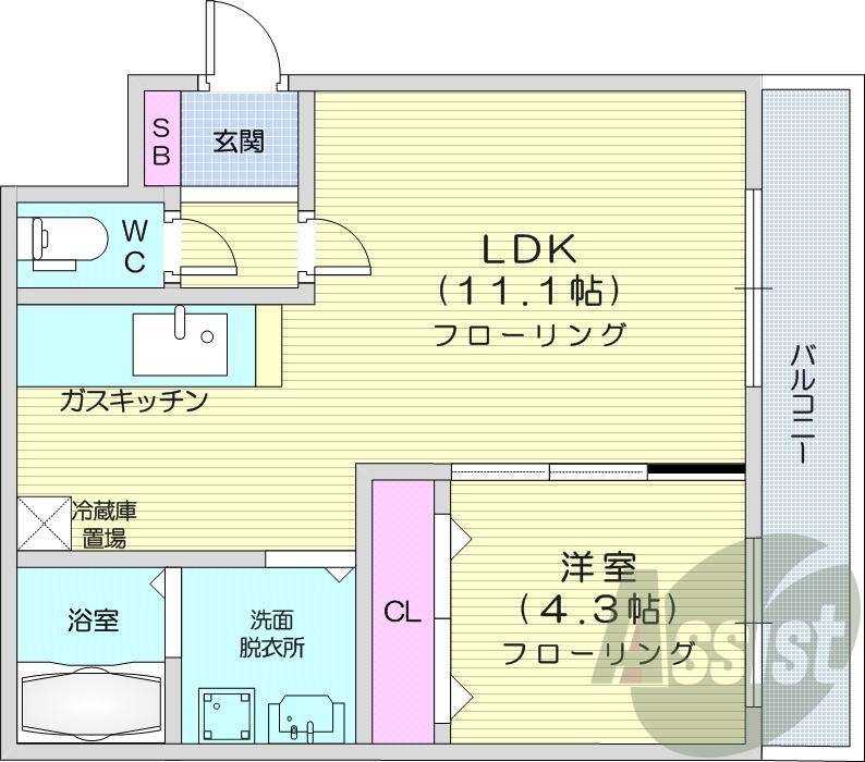 1LDK、エアコン、オートロック、ネット無料