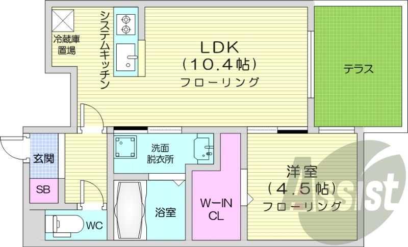 1LDK、エアコン、都市ガス、ペット飼育可