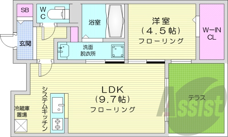 1LDK、エアコン、都市ガス、ペット飼育可