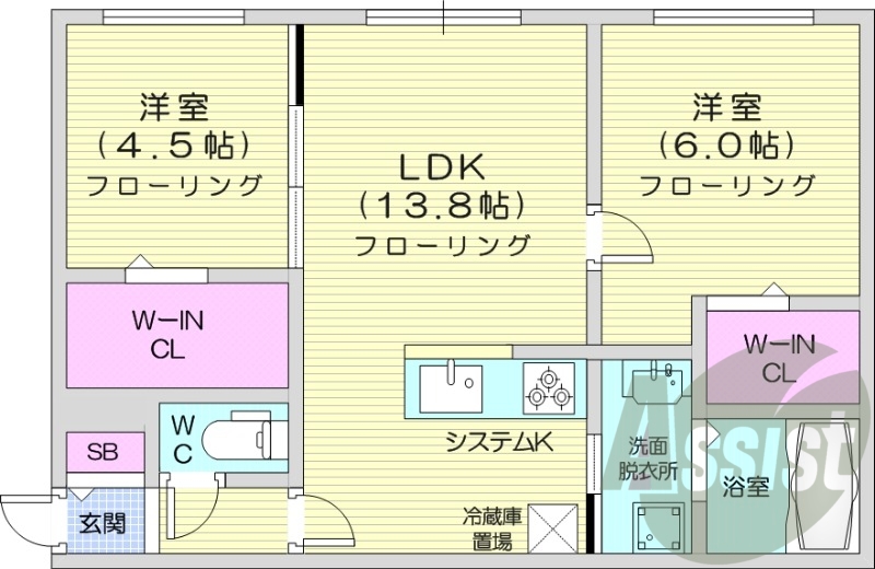 2LDK、エアコン、都市ガス、ペット飼育可