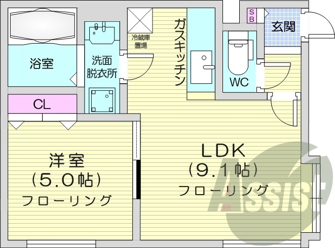1LDK、モニターホン、灯油暖房、独立洗面台